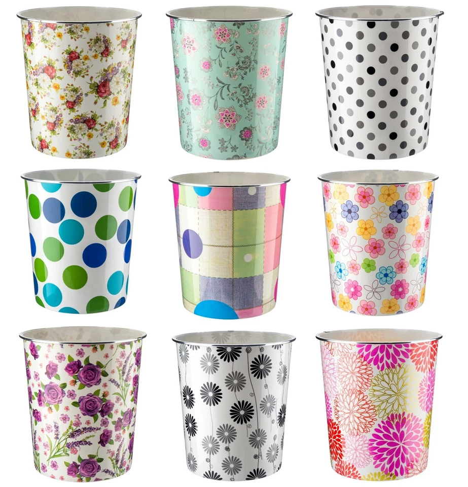 7.7L Waste Paper Dust Bin Rubbish Round Plastic Floral Office Bathroom Kitchen - Image 3 of 4
