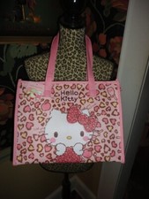 HELLO KITTY PINK HEARTS LEOPARD TOTE SHOULDER SCHOOL BOOK BAG CARRY ON RARE NWT