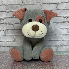 HUGFUN Gray Pink Chevron Spotted Eye Dog Puppy Stuffed Animal Plush 9 in.