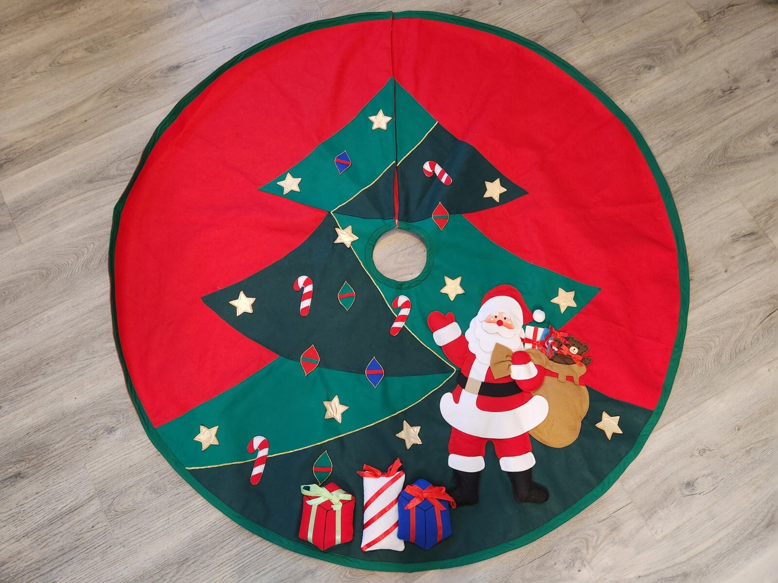 Handmade Christmas Tree Skirt Santa Claus Quilted textured patched