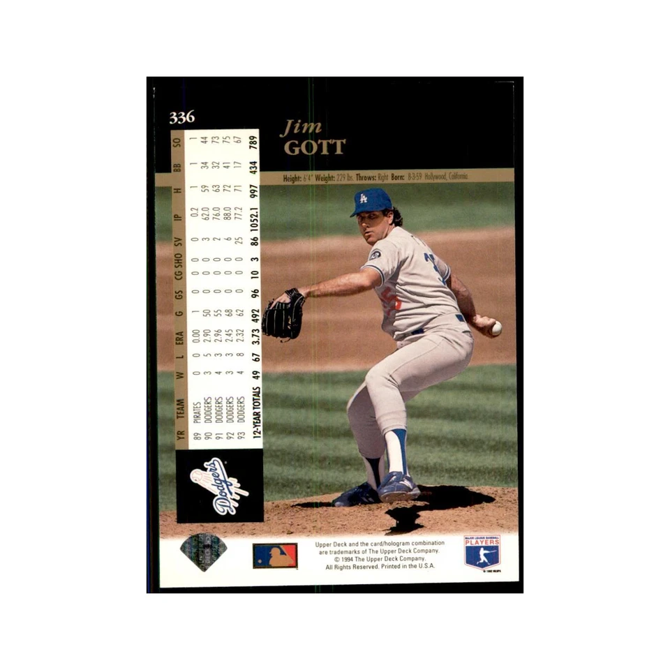1994 Upper Deck Jim Gott Dodgers #336 - Image 2 of 3
