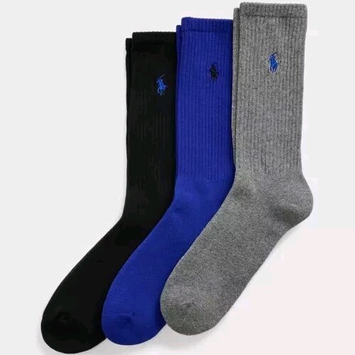 PONY ? OFFERTA》?3 Paia Calze Uomo Polo Ralph Lauren Polo Logo Crew》Grigio Blu Nero?️