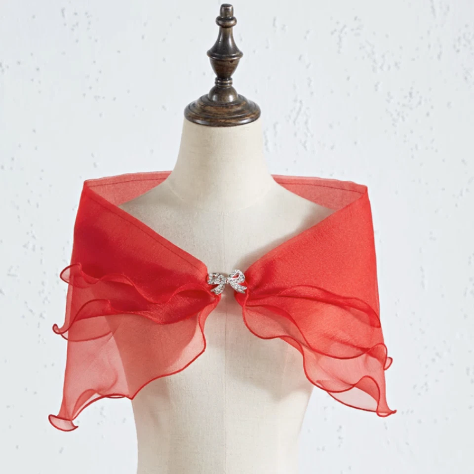 Lady Sheer Cardigan Ruffle Chiffon Cape Shrug Bolero Wedding Evening Party Chic - Image 4 of 4