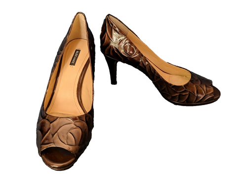 Alex Marie Patent Leather Peep Toe Texture Brown 3" Heel Pump Women's 8.5M shoes