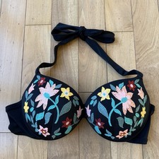 shade and shore bikini top Size 38B Color Black With Embroidered Flowers Design