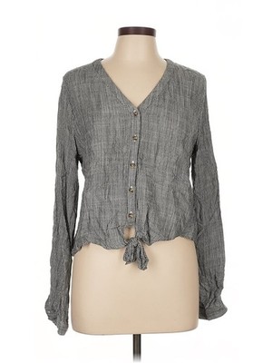 E&M Collection Women Gray Long Sleeve Blouse L