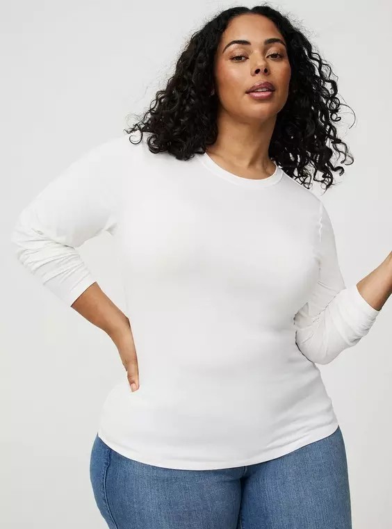 TORRID SIZE 0 ( L-12) BRIGHT WHITE FITTED LONG SLEEVE TEE 