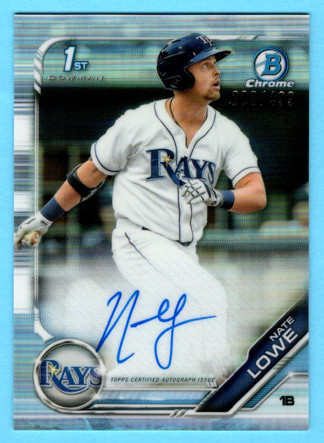 Nate Lowe 2019 Bowman Chrome 1st Year Prospect Refractor Autograph 228/499