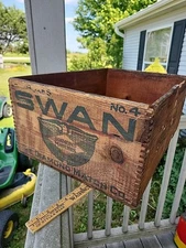 Antique Wooden Crate "Diamond SWAN No.4 Match" BOX 16"x23"x9.5";EMPTY!!!!!