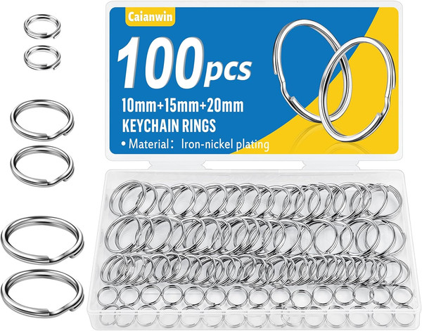 100 StüCk SchlüSselringe 3 GrößEn (10Mm/15Mm/20Mm), Caianwin Diy SchlüSselring M-image