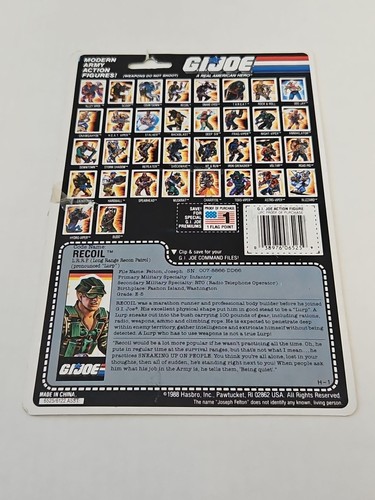 Tarjeta de archivo vintage GI Joe retroceso sin cortar 1988 largo alcance Recon Patrol Hasbro ARAH - Imagen 2 de 3
