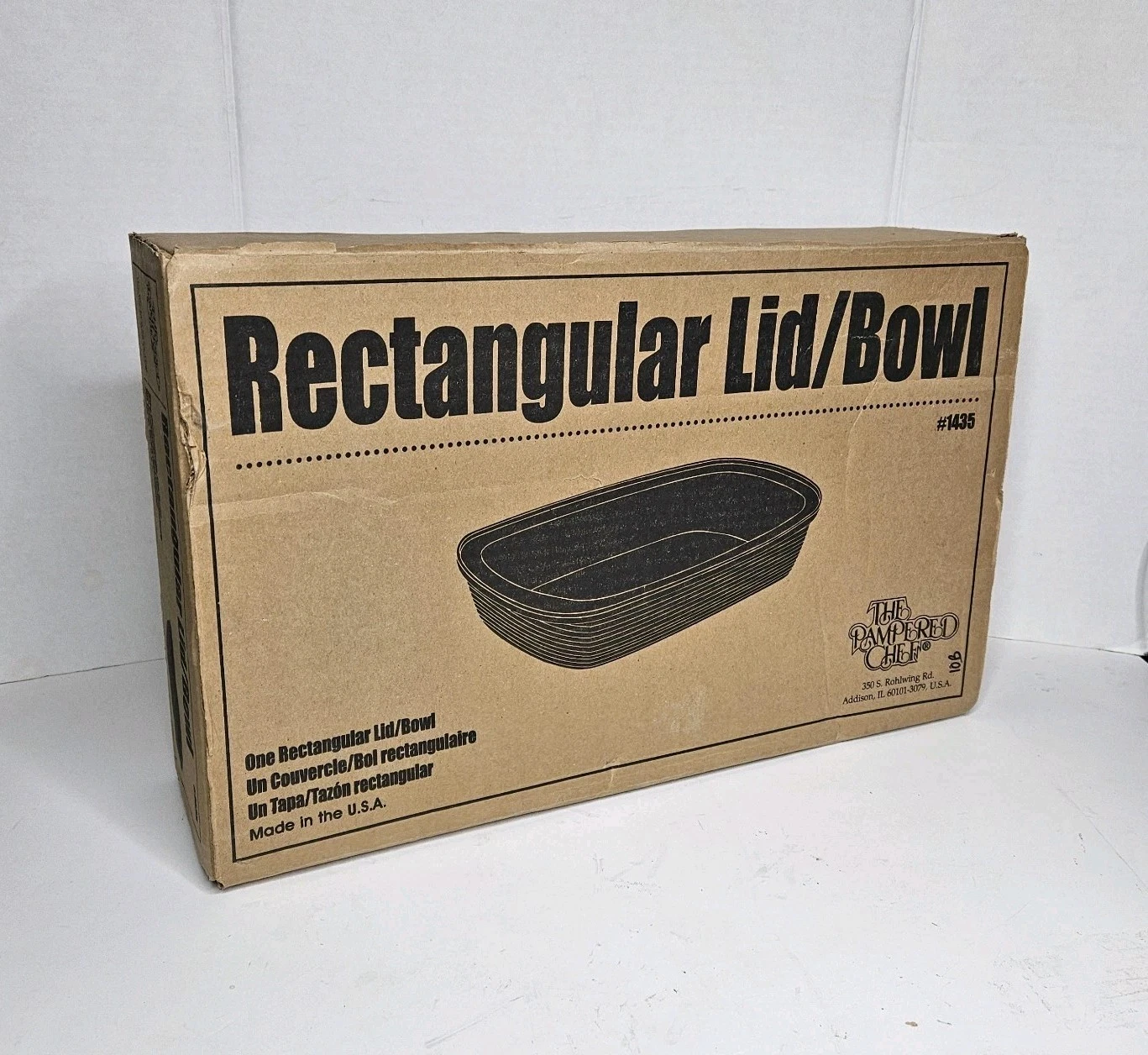 Pampered Chef Rectangular Lid/Bowl Baker Family Heritage Classic #1435 W/scraper