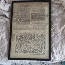Original Illustrated Woodcut Page, European History, Disbound, English, Antique