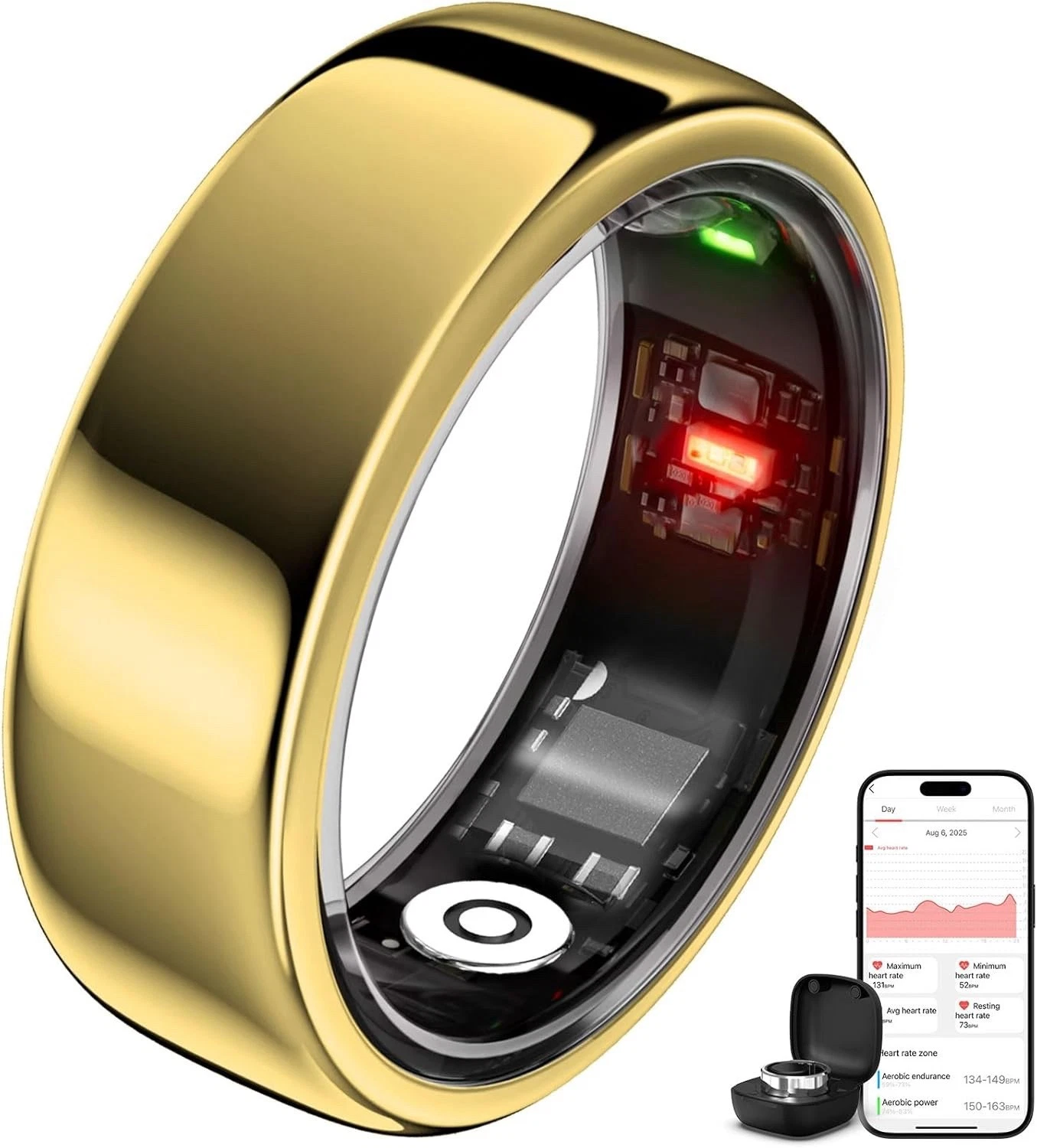 Smart Ring, Fitness Tracking Heart Rate Monitor Health Tracker (Gold, #10)