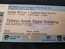 MATCH TICKET LEEDS RHINOS V SALFORD RED DEVILS SUPER LEAGUE 6TH SEPTEMBER 2019