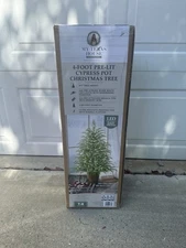 My Texas House 4FT Pre-Lit Cypress Pot Artificial Christmas Tree 4 Foot NEW