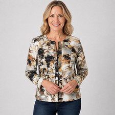 Coldwater Creek Floral Zip Jacket Artsy Boho Multicolor Lightweight Size 8