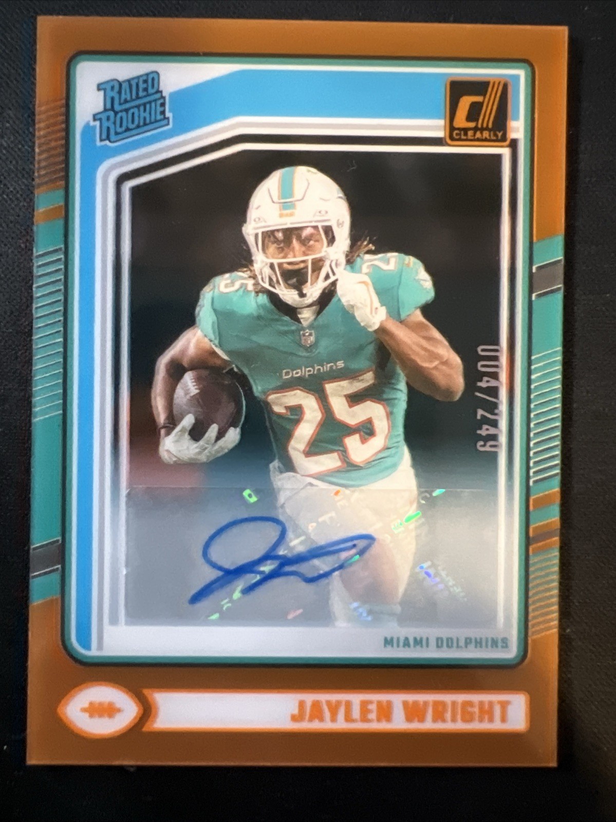 2024 Clearly Donruss Jaylen Wright #84 Rated Rookie Orange Auto /10 Dolphins
