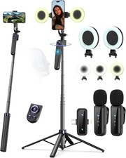 Vlogging Kit for iPhone/Android, 63  Auto Auto Face Tracking Tripod with Mic