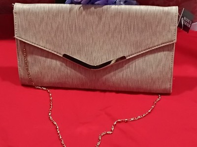 Bijoux Terner Beige Clutch Gold Chain Strap Metal Accent Women's Party