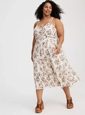 Torrid Knit Gauze Strappy Midi Length Floral Dress Ruffle Lined Size 3 fits 22w
