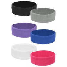 Sweat Absorbing Head Band, 6Pcs Cotton Black/White/Red/Gray/Blue/Purple