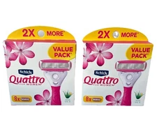 Schick Quattro For Women 4-Blade Razor Refills 8 Count Aloe Vitamin E Lot of 2