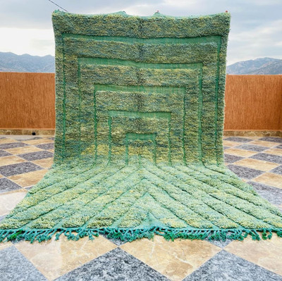 New Moroccan Beni Ourain Berber Wool Rug Color Green Handmade Design Carpet Rug