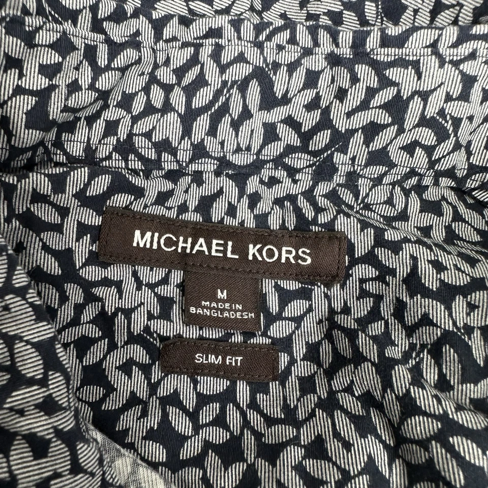 Camisa Michael Kors Calce Ajustado Manga Corta Botón Azul Marino Estampado Abstracto Talla M Foto 3 de 4