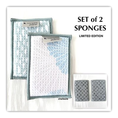 NEW Norwex EnviroSponges Dual-Sided Waffle Weave Sponges Teal Blue Floral 2 Pack