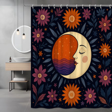 Decorative Floral Moon Shower Curtain - Vibrant Night Sky Design