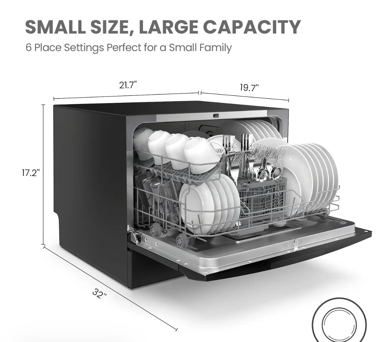 Midea CDC22P2AWW Countertop Dishwasher 6 Place Settings Black 21.7x17.2"