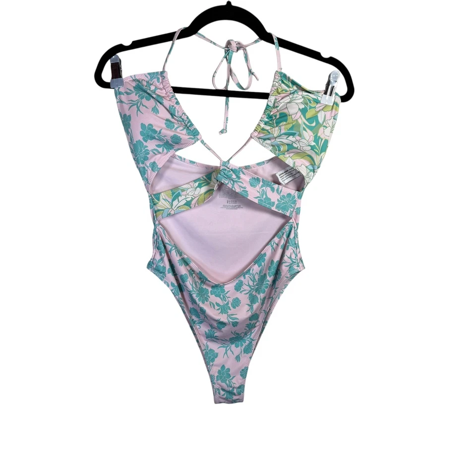 Forever 21 One Piece 泳装粉色花卉吊带露背高帮性感 — 第 2/4 张图片