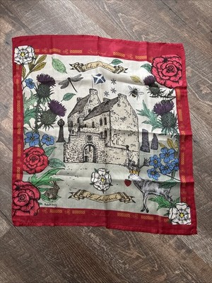 Earth Squared Lallybroch Scarf NWT 100% Silk Scotland Castle Floral Red