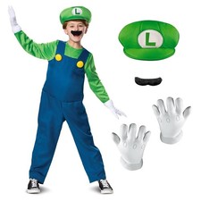 Boys Luigi Deluxe Costume - Super Mario Brothers Halloween Outfit, Size Options