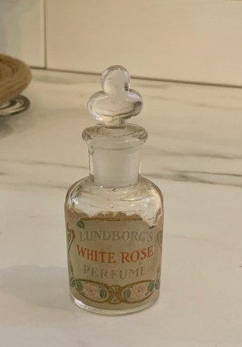 ✨Antique Lundborg’s White Rose Perfume Bottle Trefoil Stopper Victorian Label✨
