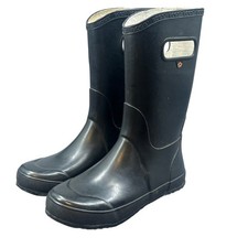 Bogs Youth Rain Boots Size 5 Black Rubber Waterproof Mid Calf Pull On Handles