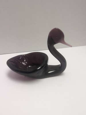 Bishoff Hand Blown Amethyst Purple Swan Trinket Dish 6'' X 4.5''