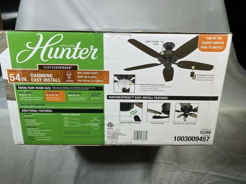 Hunter Channing 54" Express Indoor Reversible Blades(Color) Ceiling Fan 53366 - Image 2 of 4