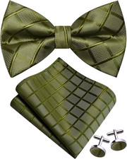 Mens Plaid Checkered Bow Tie Handkerchief Jacquard Woven Adjustable Pre-Tied Bow