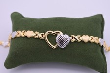 7.25 " Coeurs Et Bisous Bracelet 14K Jaune Blanc Plaqué Or Argent Xoxo 925