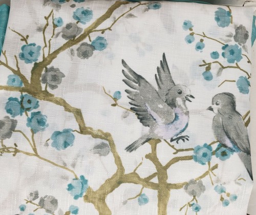 3pc Curtains Set:2Tiers (28"x36") & Swag (56"x36") BIRDS & BLOSSOM,aqua color,RH - Picture 8 of 12