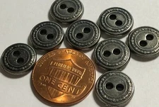 8 Small Dark Antique Silver Tone Metal Sew-through Buttons 11mm 7/16" 12208