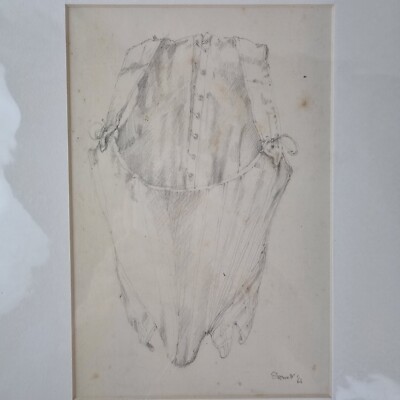 Michael Stennett signierte Bleistiftzeichnung Studie eines Korsetts aus dem 18. Jahrhundert