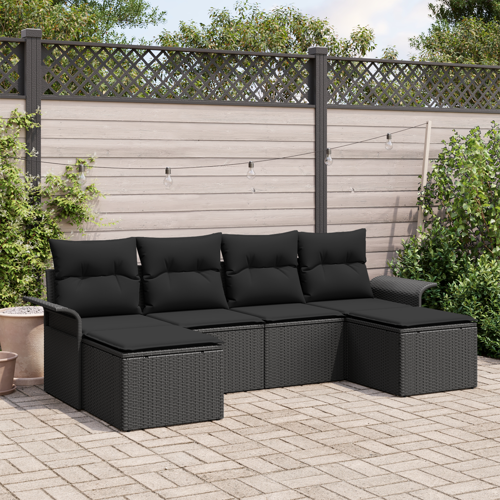 Set Divano da Giardino Set di 5 Nero Rattan intrecciato a mano 2104676