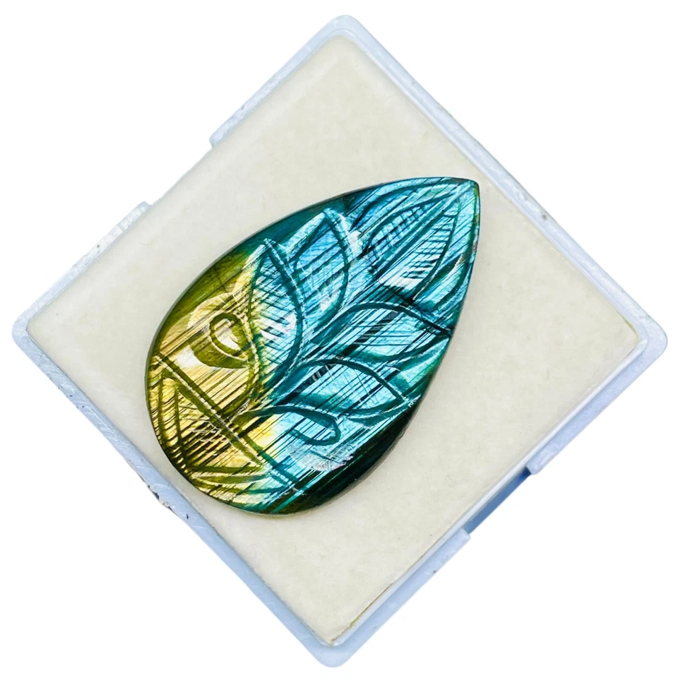 53.60 Cts Natural Carved Labradorite 42x26mm Pear Flashy Pendant Size Gemstone - Image 4 of 4