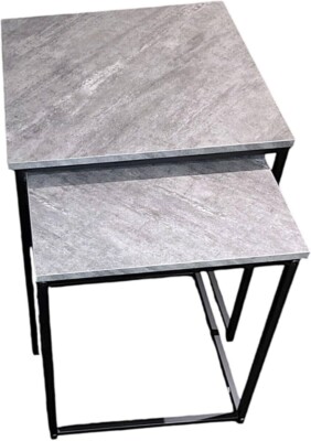 2er Set Tische Betonoptik Platte mit schwarzem Metallgestell Couchtisch Beistelltisch