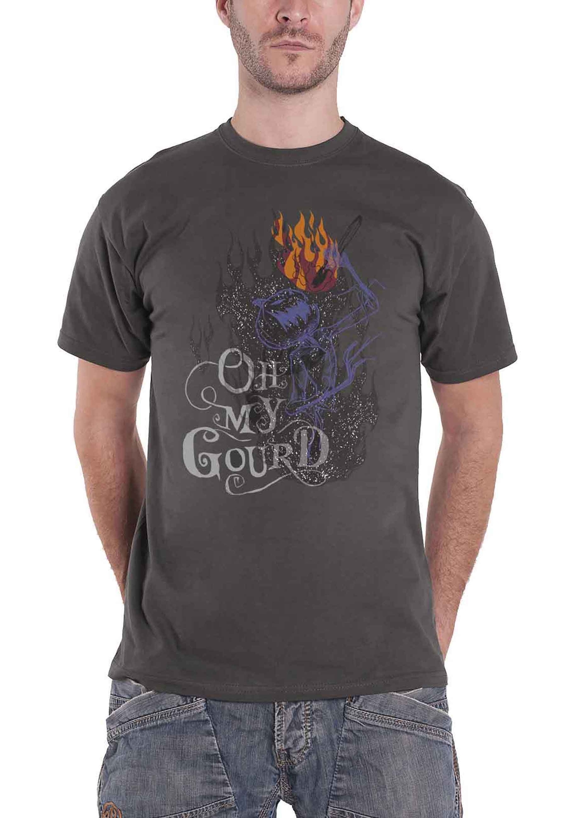 Nightmare Before Christmas Official Mens Oh My Gourd T-Shirt Charcoal Grey