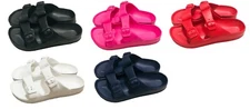 Womens Double Strap Buckle Slide Flip Flop Soft Footbed Sandal Beach Shower 5-10