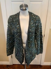 Moth Anthopologie Green Keavy Jacquard Chunky Knit Cardigan W/ Pockets, Size Med